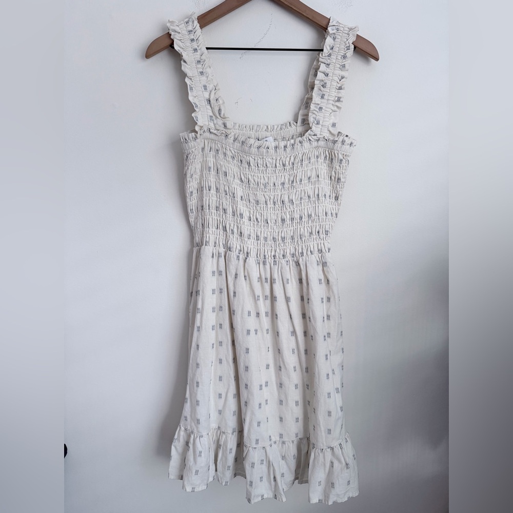 Madewell Lucie Smocked Tank Mini Dress Textural Clipdot cream wide strap M NWT - Picture 3 of 8